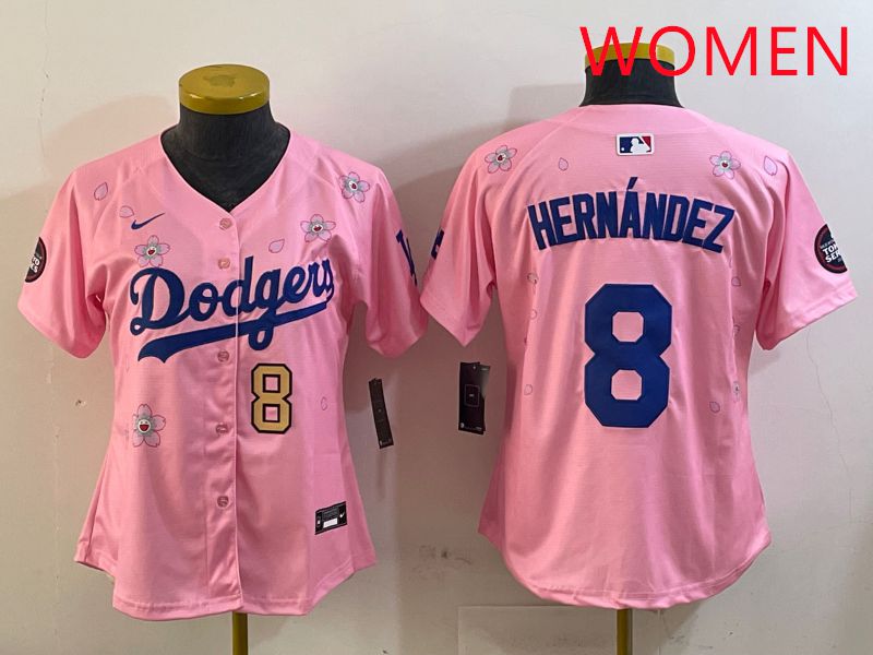 Women Los Angeles Dodgers #8 Hernandez Pink Sakura Edition 2025 Nike MLB Jersey style 8->women mlb jersey->Women Jersey